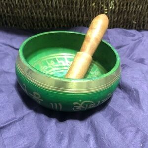 Green Tibetian Singing Bowl with Wooden Mallet